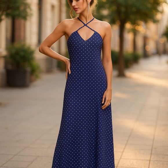 Old Navy Dresses & Skirts - Old Navy Womens Dress Sz‎ M Blue White Polka Dot Maxi Slip Dress NEW